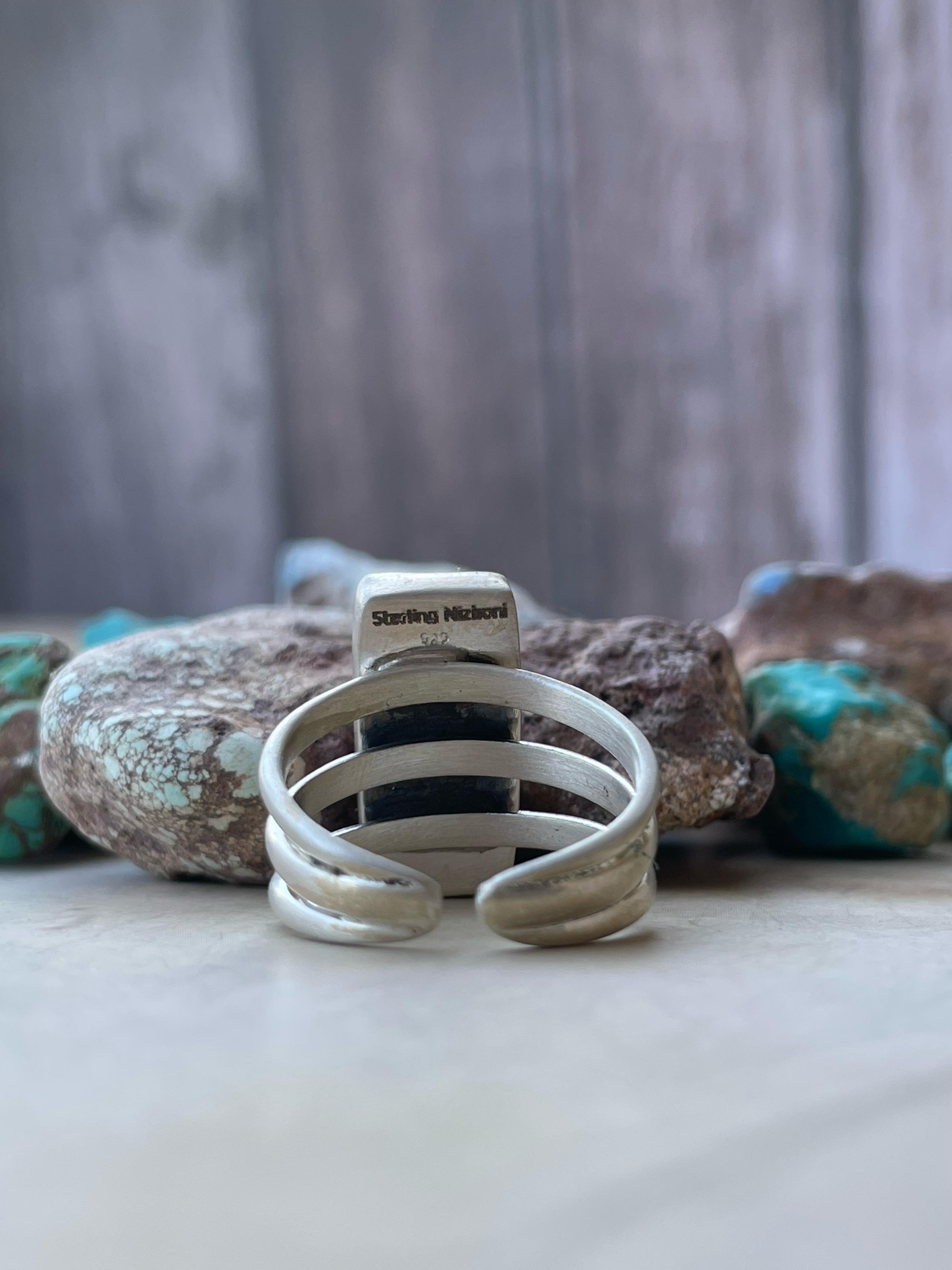 Handmade Sterling Silver Adjustable Red Dahlia Rose Ring signed Nizhoni