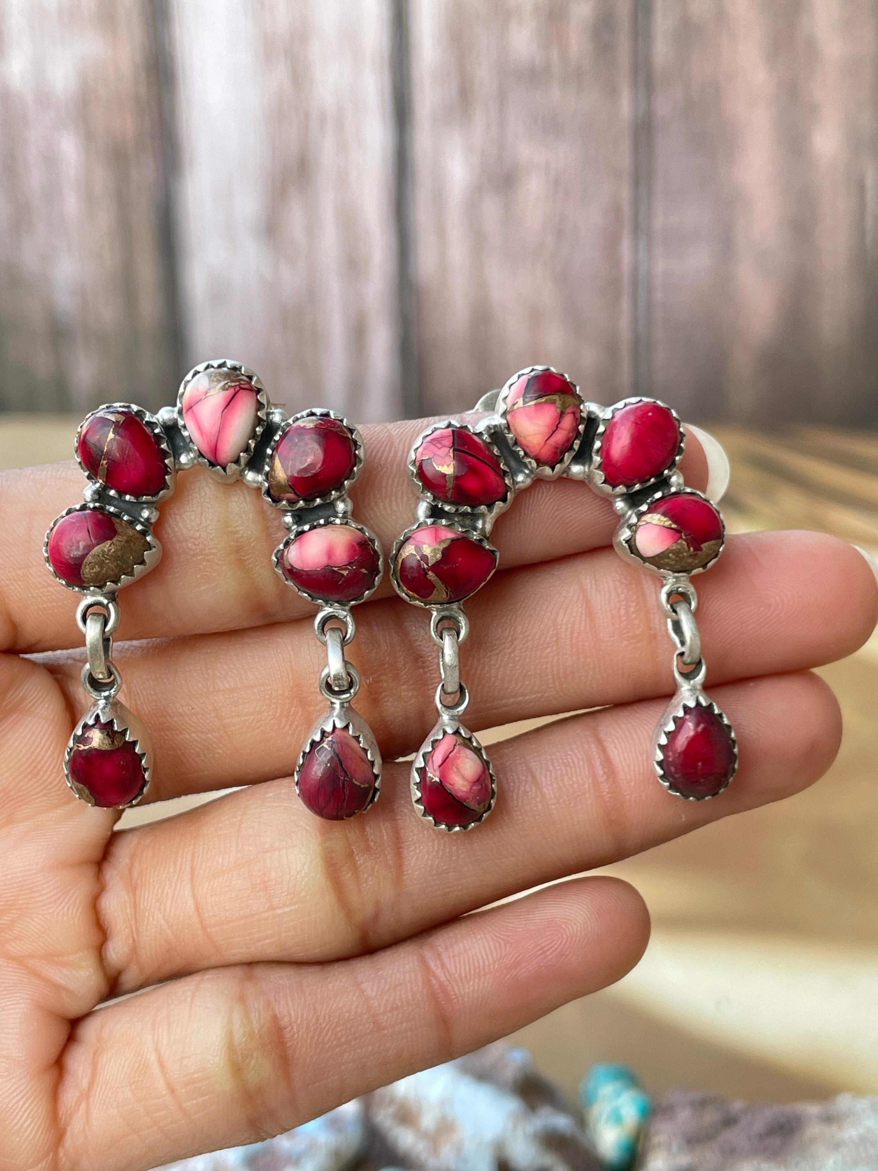 Handmade Sterling Silver post earring, Options-Paloma turquoise, Sonoran mountain, Dahlia rose, Mojave Turquoise, Signed Nizhoni