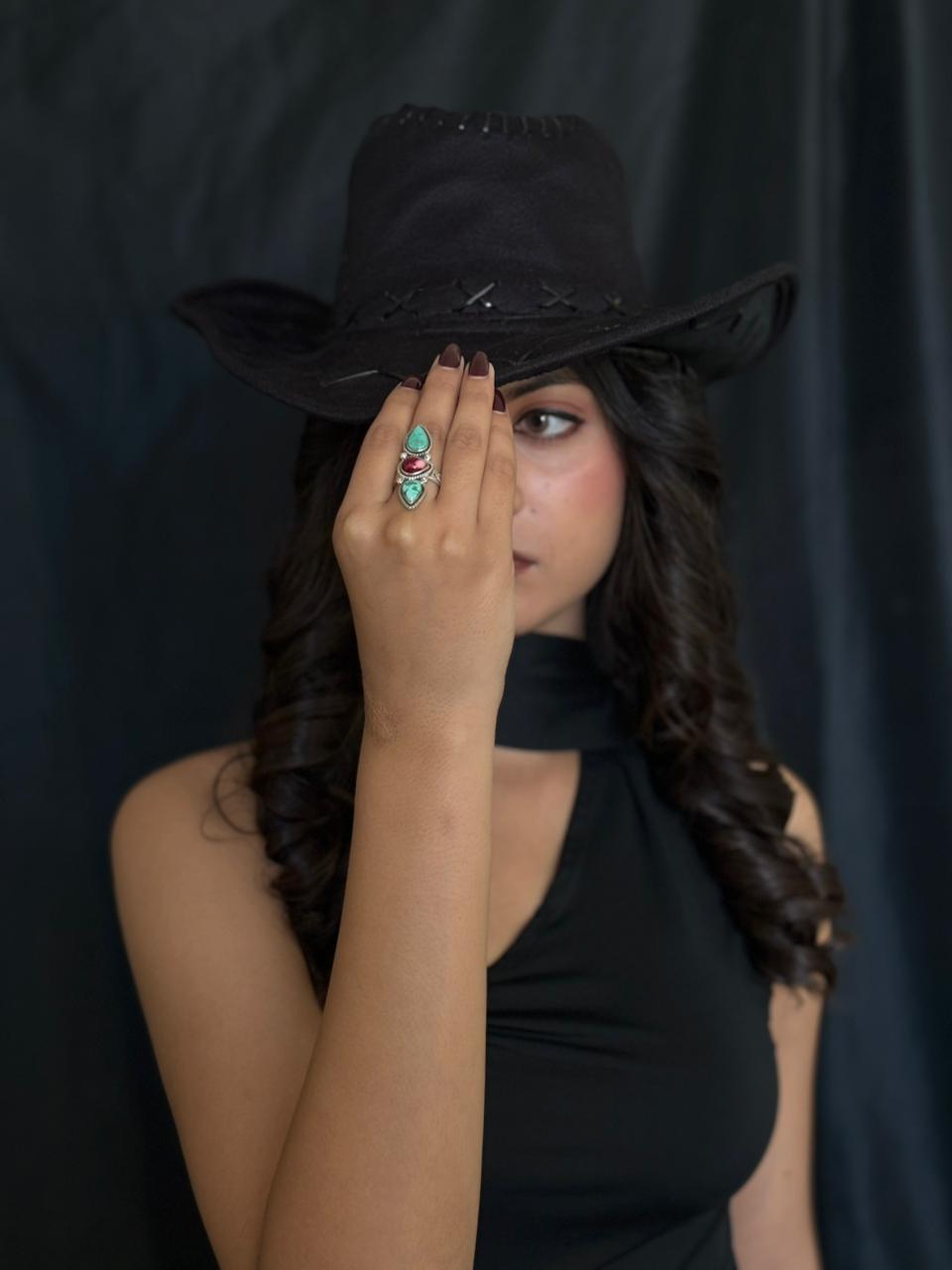 Handmade Sterling Silver Dahlia Rose With Emerald Valley Turquoise Ring "Signed Nizhoni"