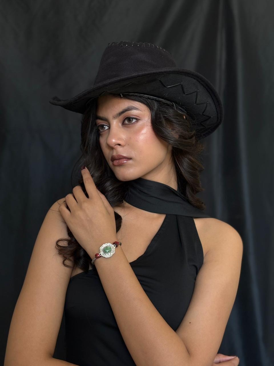 Handmade Sterling Silver Dahlia Rose with Emerald Valley Turquoise Beaded Bracelet "Signed Nizhoni"