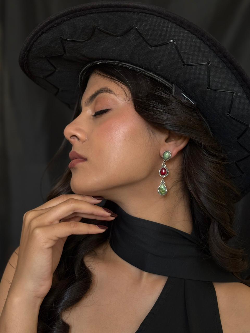 Handmade Sterling Silver Dahlia Rose with Emerald Valley Turquoise Post Earrings "Signed Nizhoni"