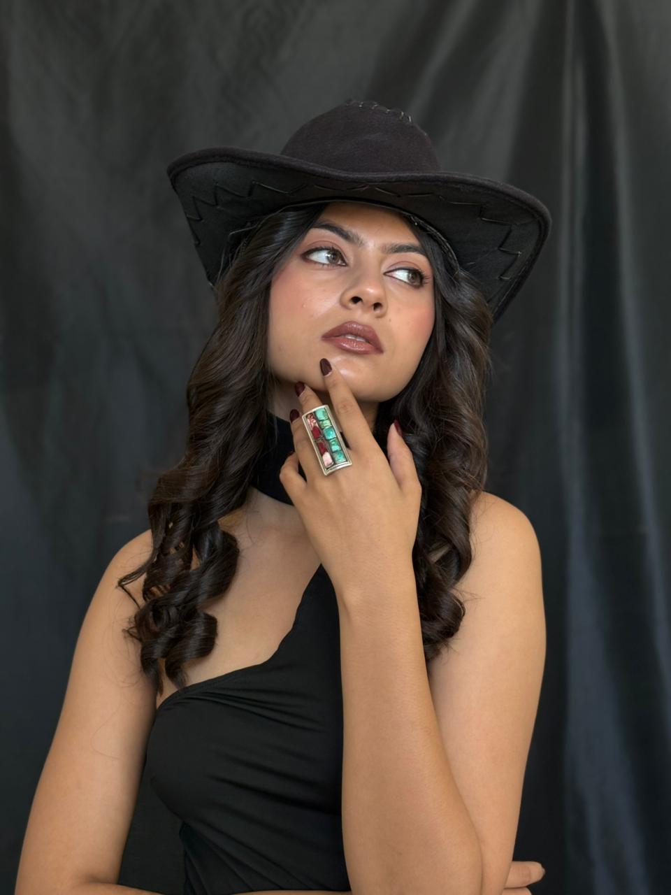 Handmade Sterling Silver Dahlia Rose With Emerald Valley Turquoise Ring "Signed Nizhoni"