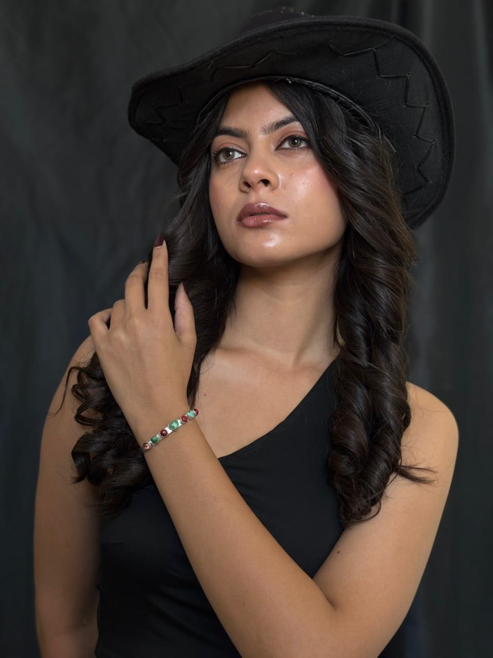 Handmade Sterling Silver Dahlia Rose with Emerald Valley Turquoise Cuff Bracelet "Signed Nizhoni"