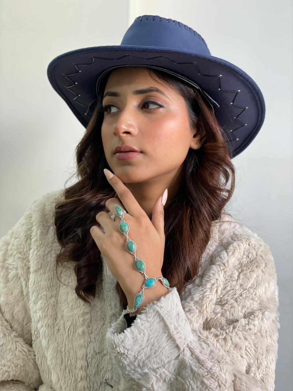 Handmade Sterling Silver Kingman Turquoise Hand Harness "Signed Nizhoni"