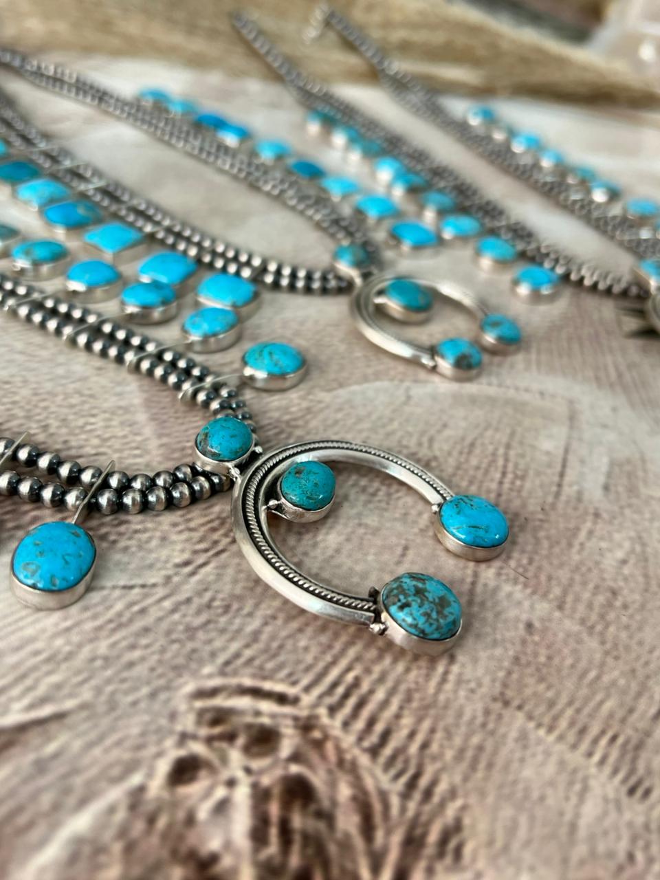 Handmade Sterling Silver Blue Bird with Arizona Blue Turquoise Beaded Necklace "Signed Nizhoni"