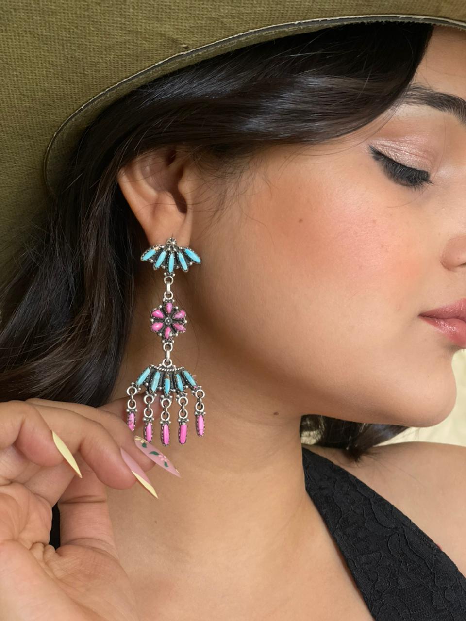 Handmade Sterling Silver Cotton Candy Post Dangle Earrings "Signed Nizhoni"