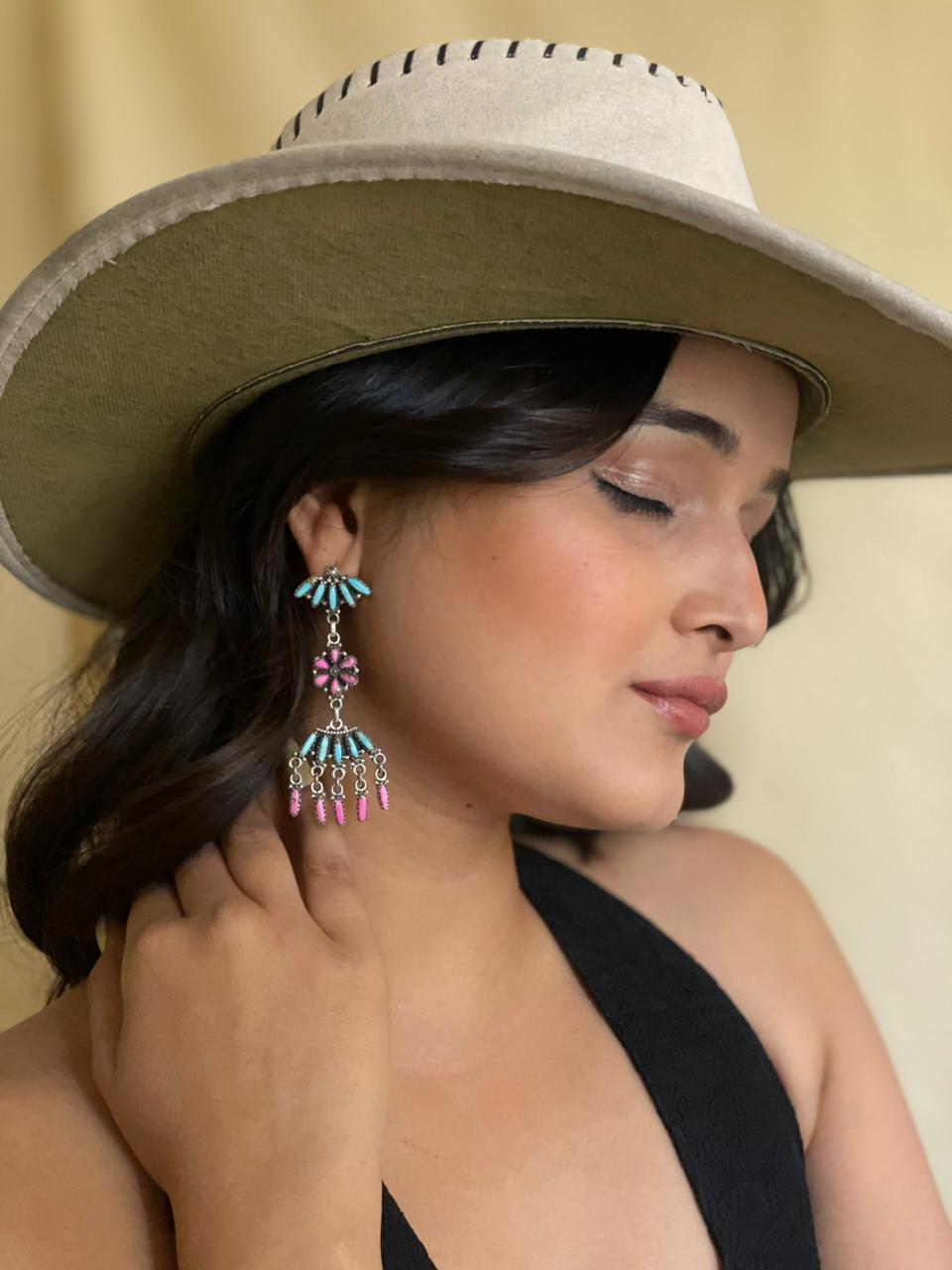 Handmade Sterling Silver Cotton Candy Post Dangle Earrings "Signed Nizhoni"