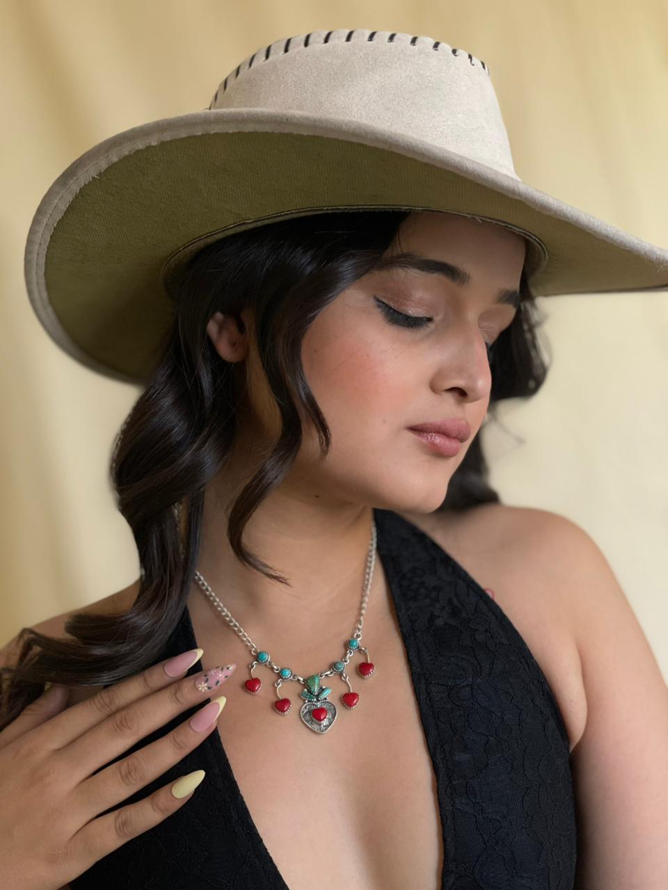 Handmade Sterling Silver Rosarita with Sonoran and Kingman Turquoise Necklace "Signed Nizhoni"