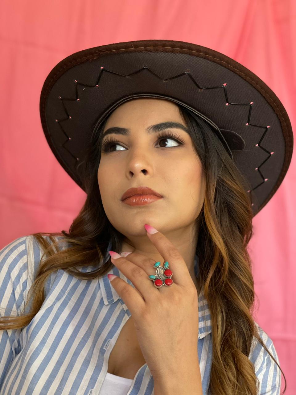 Handmade Sterling Silver Kingman Turquoise with Rosarita Adjustable Cherry Ring "Signed Nizhoni"