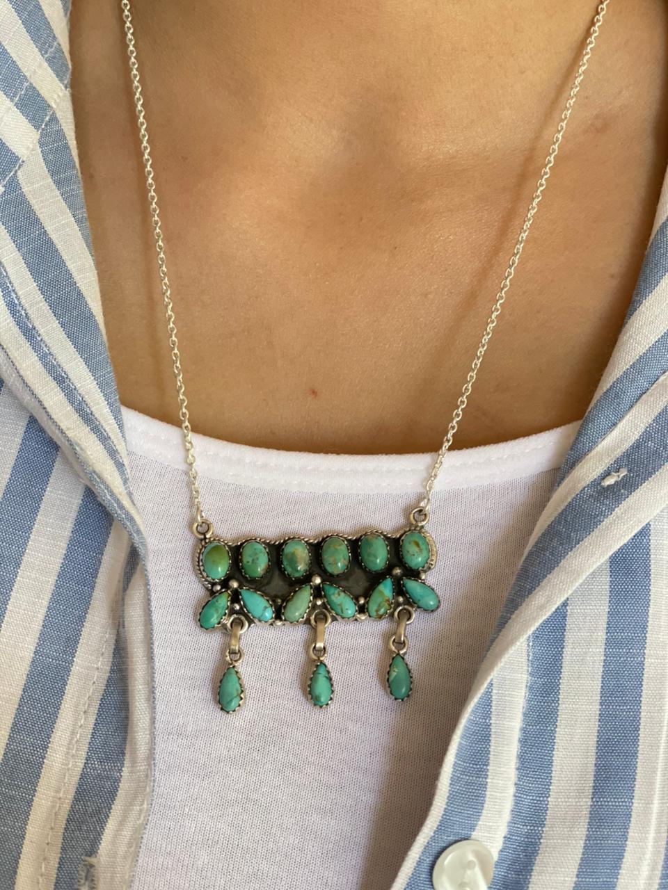 Handmade Sterling Silver Kingman Turquoise Necklace "Signed Nizhoni"