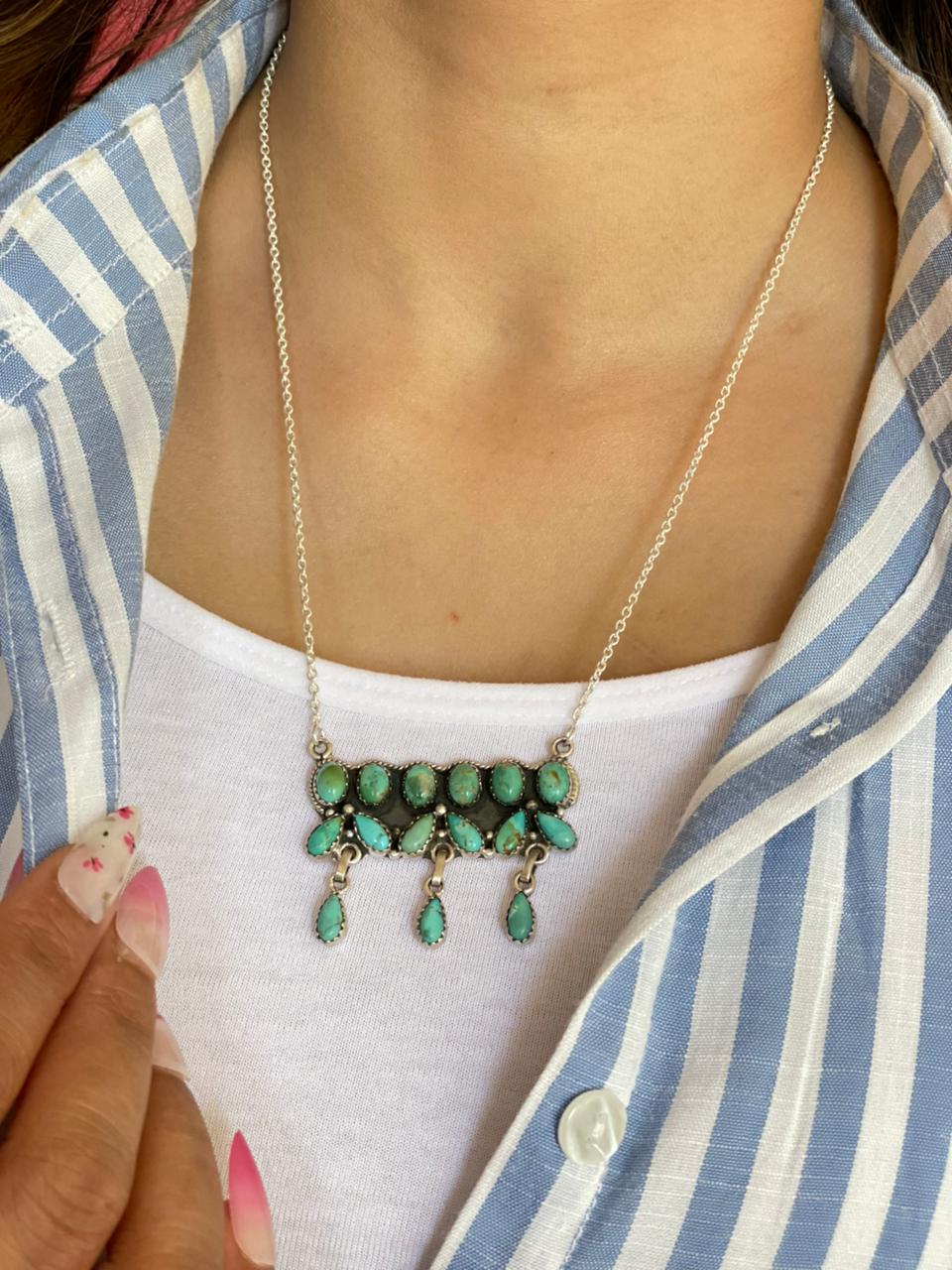 Handmade Sterling Silver Kingman Turquoise Necklace "Signed Nizhoni"