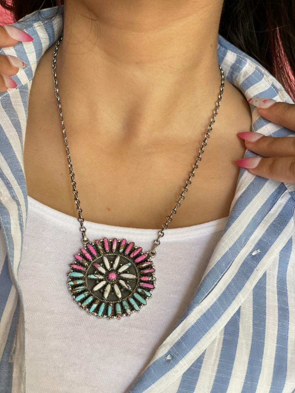 Handmade Sterling Silver Cotton Candy Necklace "Signed Nizhoni"