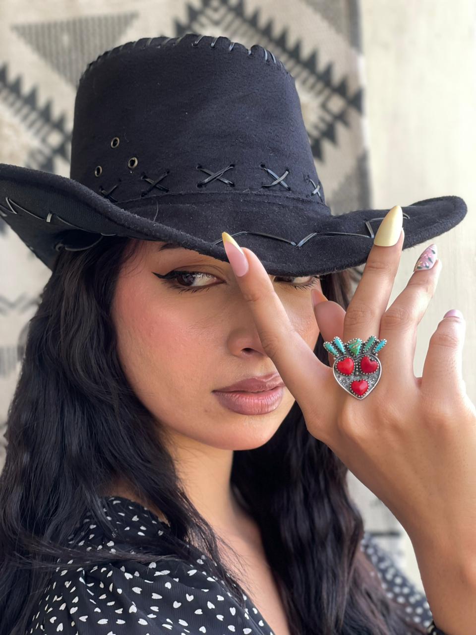 Handmade Sterling Silver Rosarita with Sonoran Mountain and Kingman Turquoise Cherry Adjustable Ring "Signed Nizhoni"