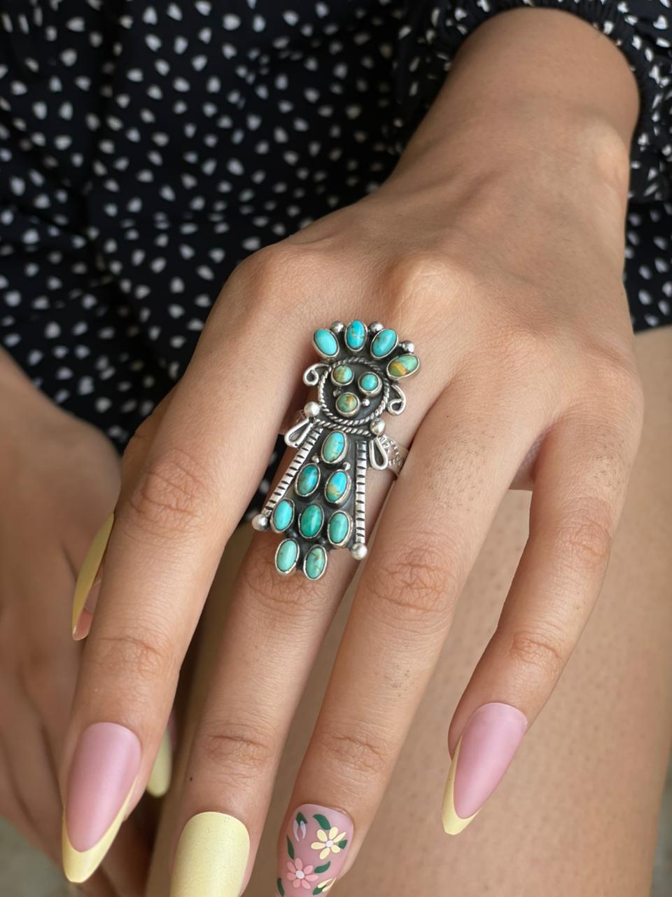 Handmade Sterling Silver Kingman Turquoise Adjustable Ring "Signed Nizhoni"