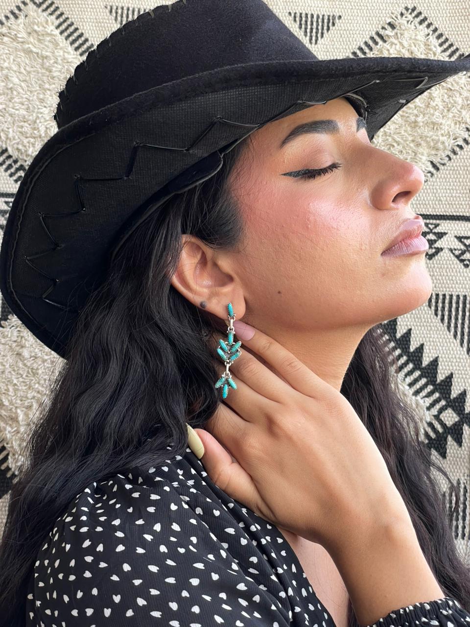 Handmade Sterling Silver Kingman Turquoise Post Dangle Earrings "Signed Nizhoni"