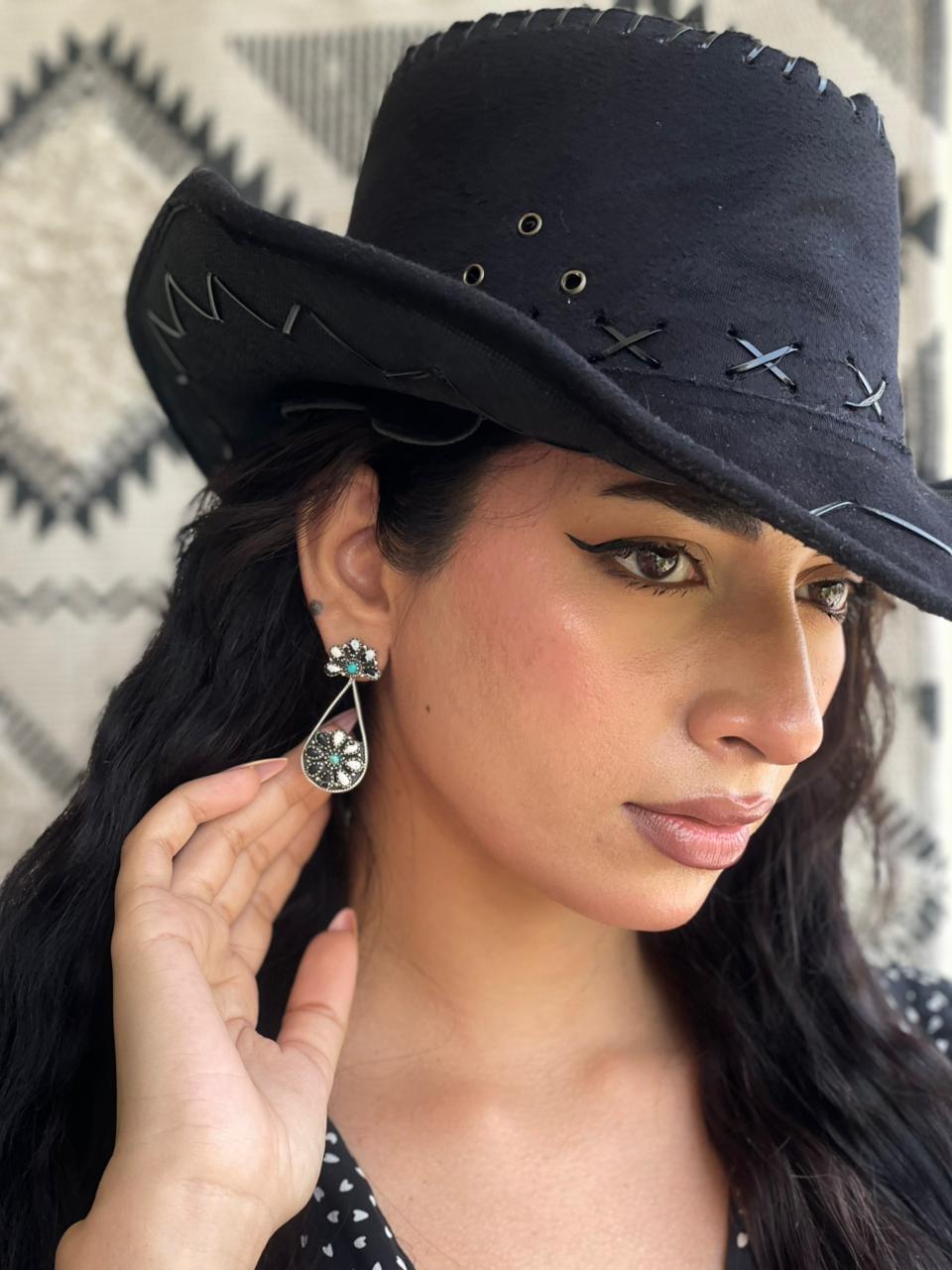 Handmade Sterling Silver Kingman Turquoise with White Buffalo Post Dangle Earrings "Signed Nizhoni"