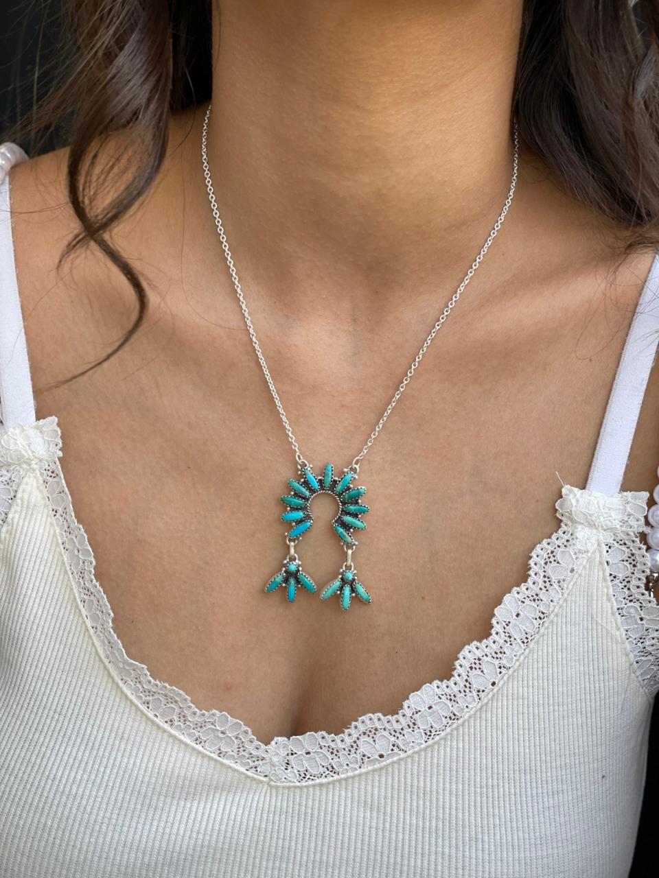Handmade Sterling Silver Kingman Turquoise Naja Necklace "Signed Nizhoni"