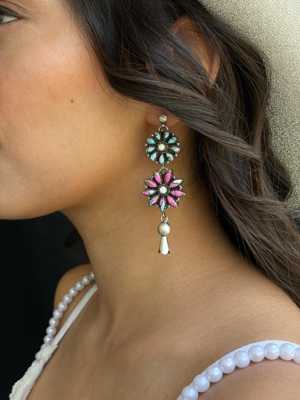 Handmade Sterling Silver Cotton Candy Post Dangle Earrings "Signed Nizhoni"
