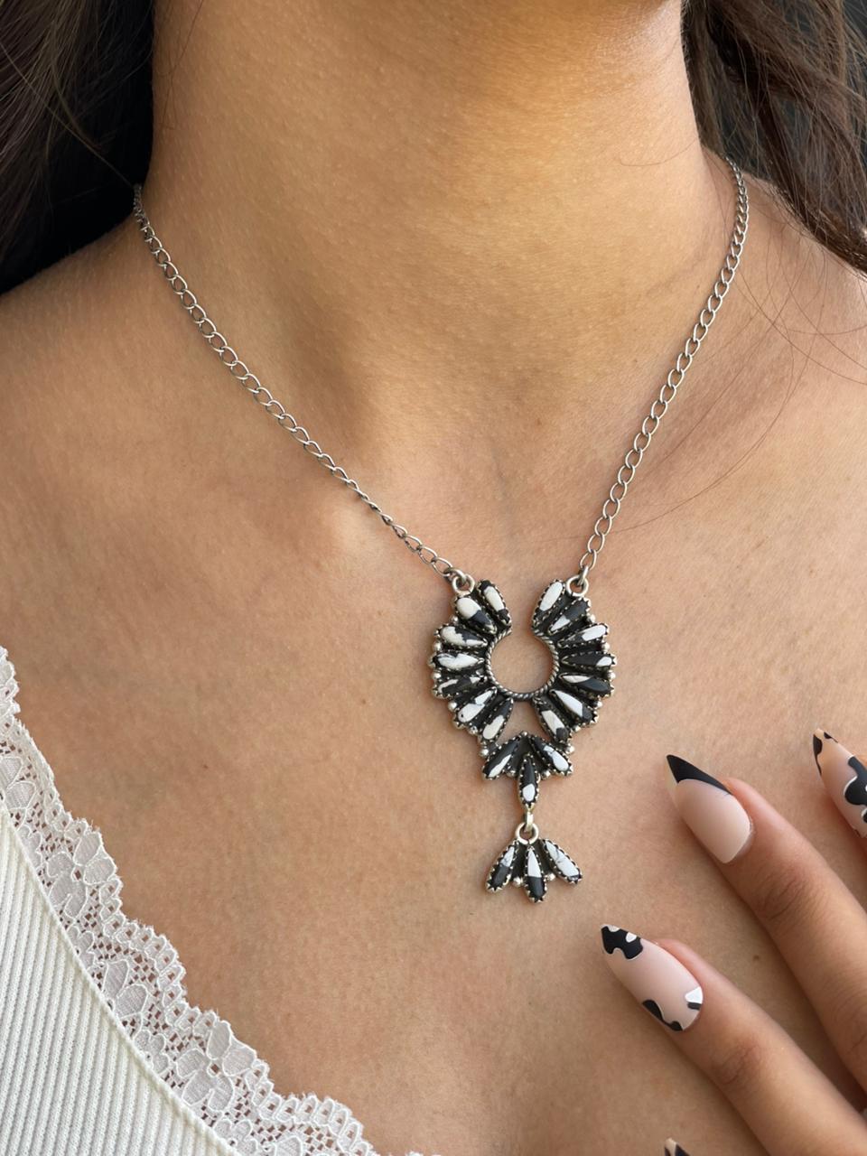 Handmade Sterling Silver White Buffalo Necklace "Signed Nizhoni"