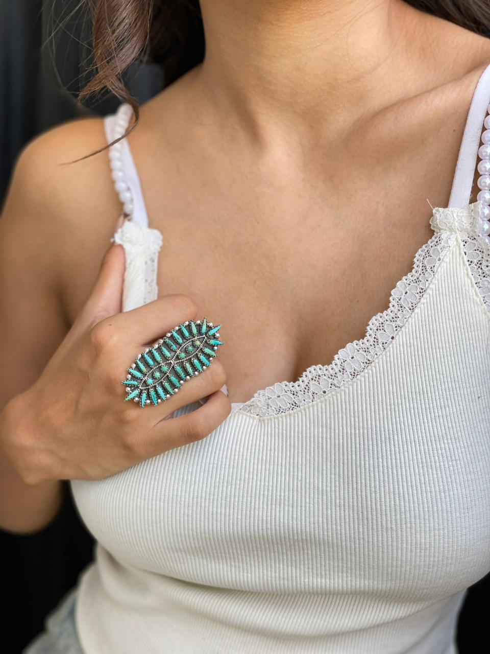 Handmade Sterling Silver Kingman Turquoise Adjustable Ring "Signed Nizhoni"