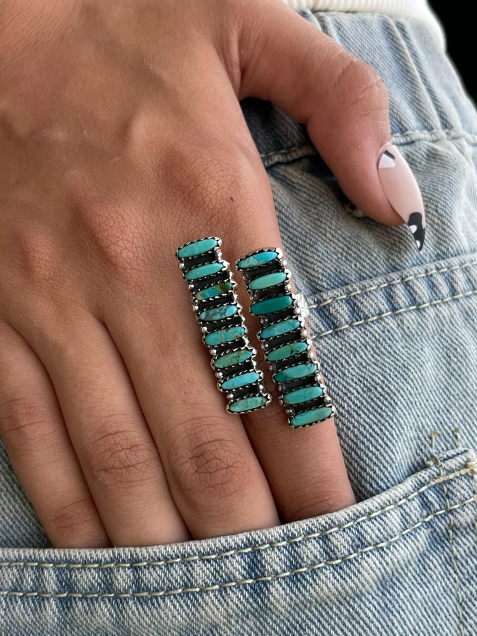 Handmade Sterling Silver Kingman Turquoise Adjustable Ring "Signed Nizhoni"
