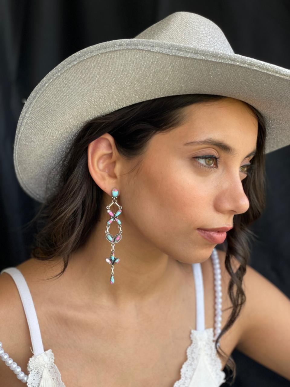 Handmade Sterling Silver Cotton Candy Post Dangle Earrings "Signed Nizhoni"