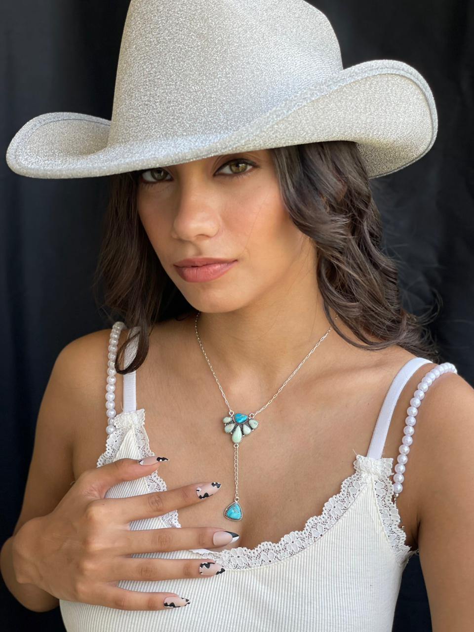 Handmade Sterling Silver Paloma with Sierra Bella Turquoise Drop Necklace "Signed Nizhoni"