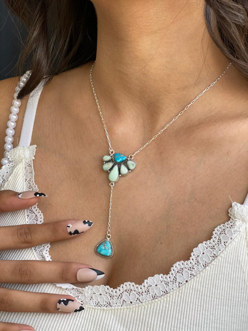 Handmade Sterling Silver Paloma with Sierra Bella Turquoise Drop Necklace "Signed Nizhoni"