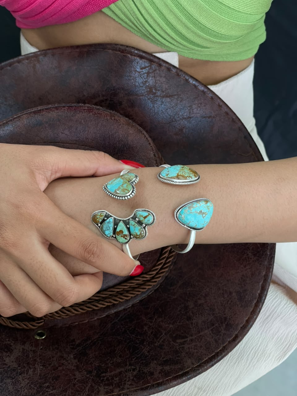 Handmade Sterling Silver Number 8 Turquoise Cuff Bracelet Signed Nizhoni