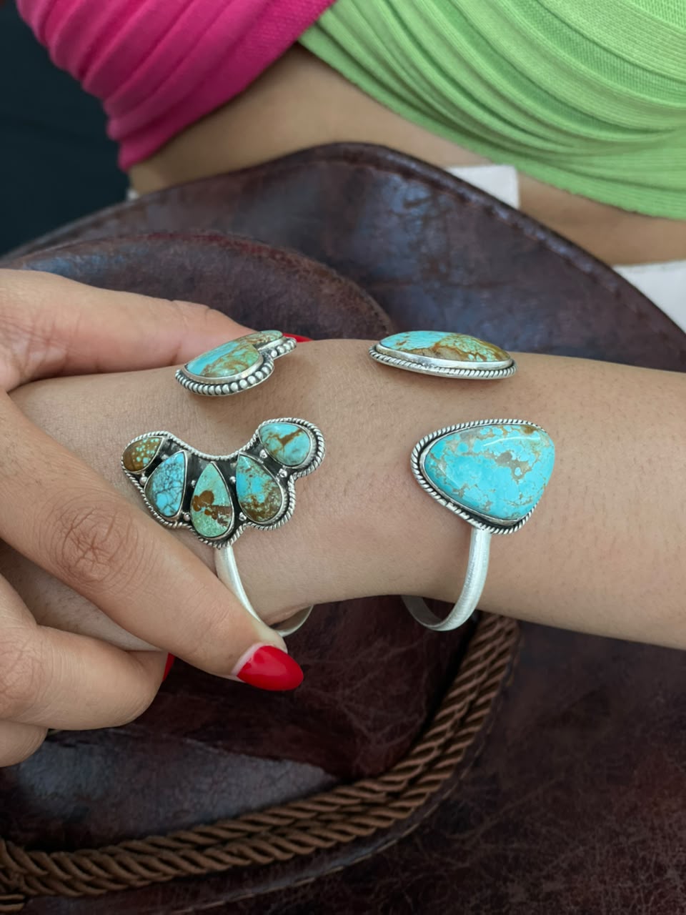 Handmade Sterling Silver Number 8 Turquoise Cuff Bracelet Signed Nizhoni