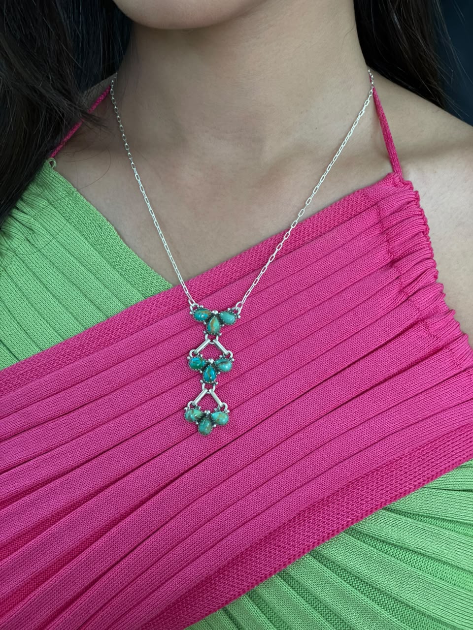 Handmade Sterling Silver Kingman Turquoise Necklace Signed Nizhoni