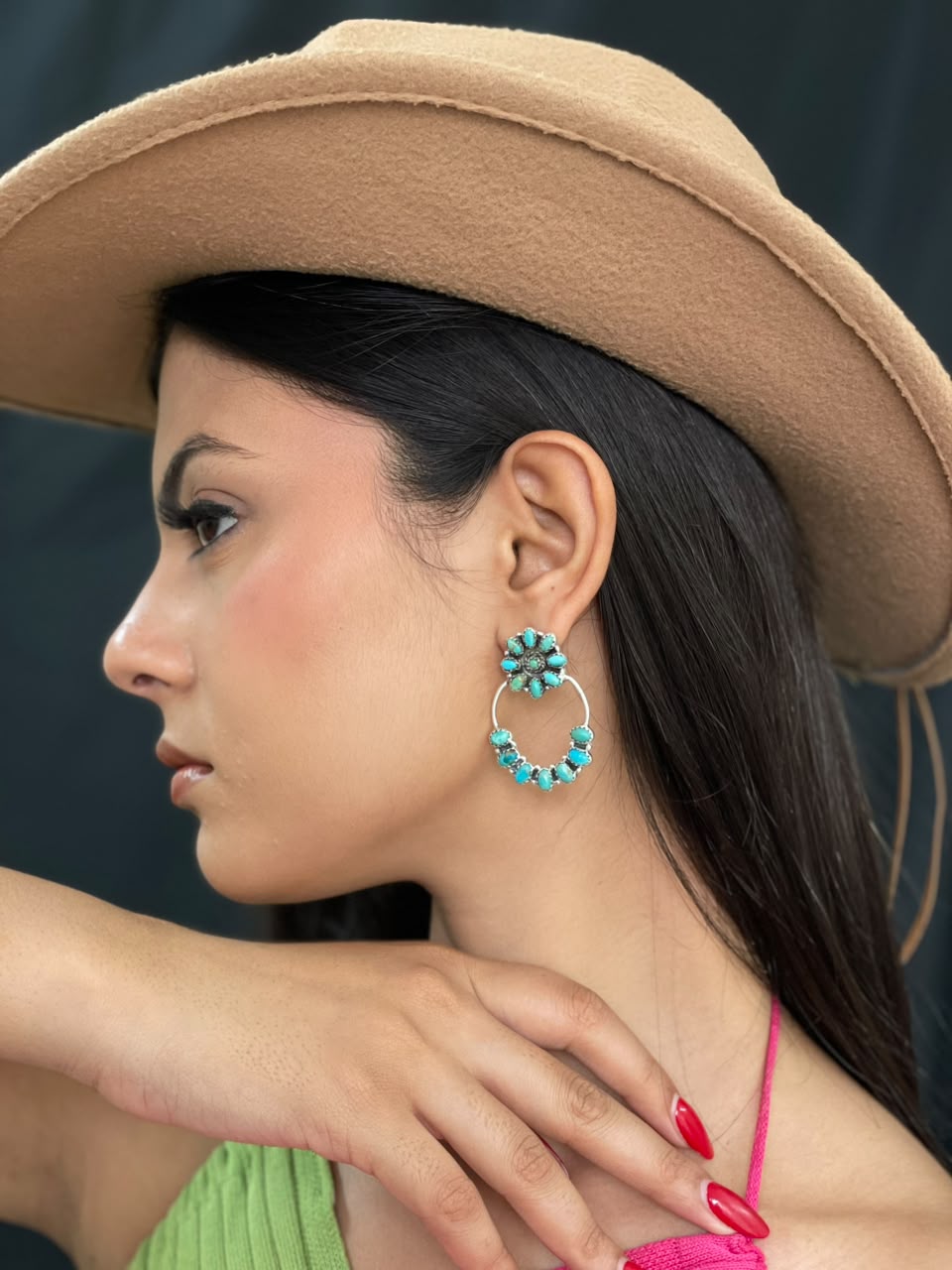 Handmade Sterling Silver Kingman Turquoise Post Earrings Signed Nizhoni