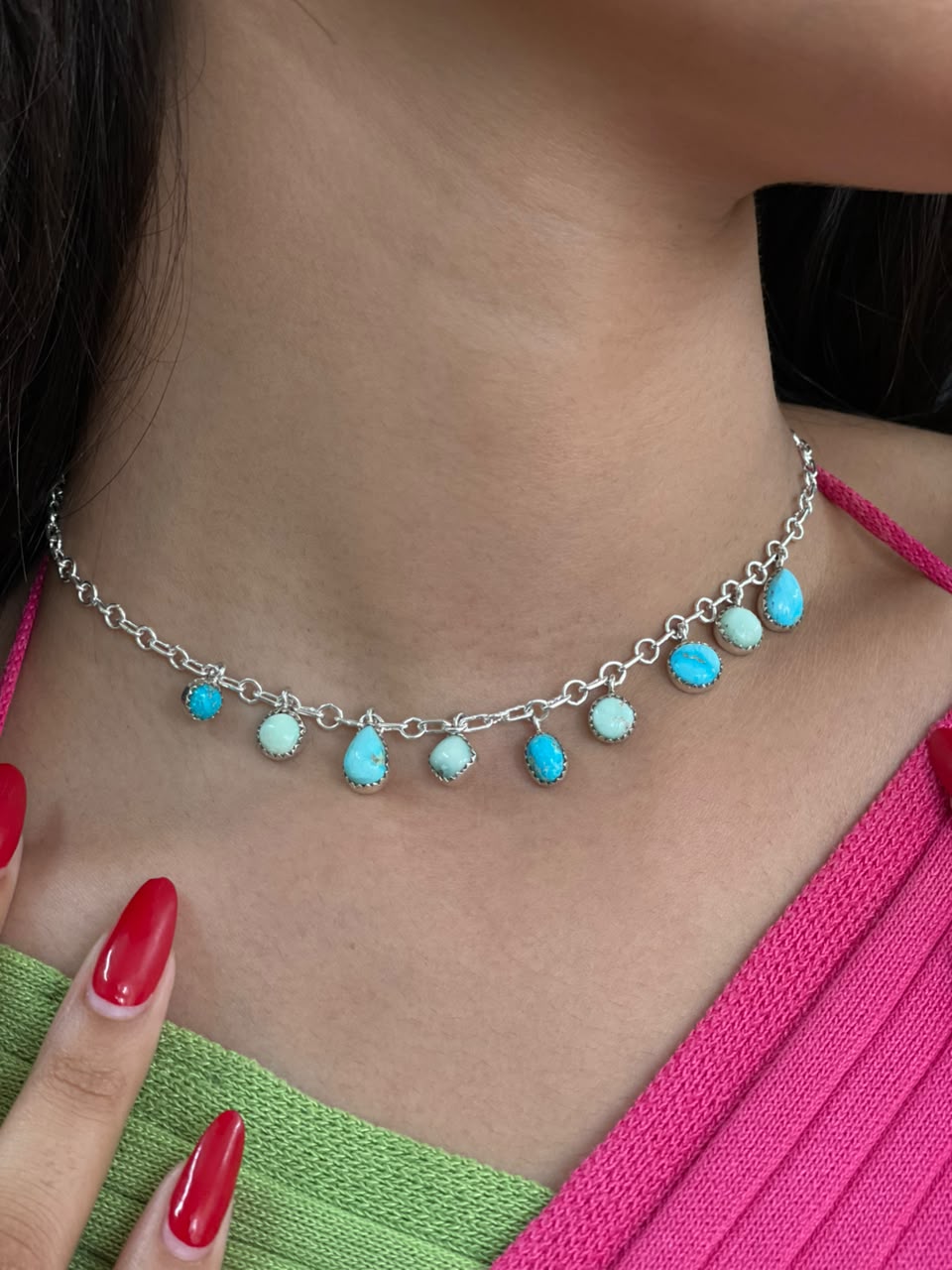 Handmade Sterling Silver Paloma with White Water Turquoise Necklace Signed Nizhoni (7)