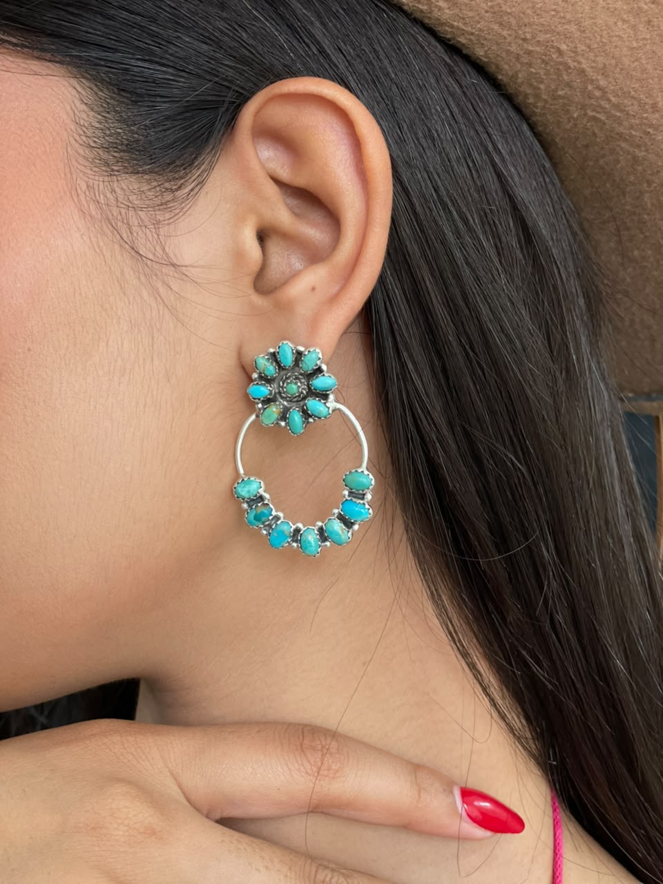 Handmade Sterling Silver Kingman Turquoise Post Earrings Signed Nizhoni