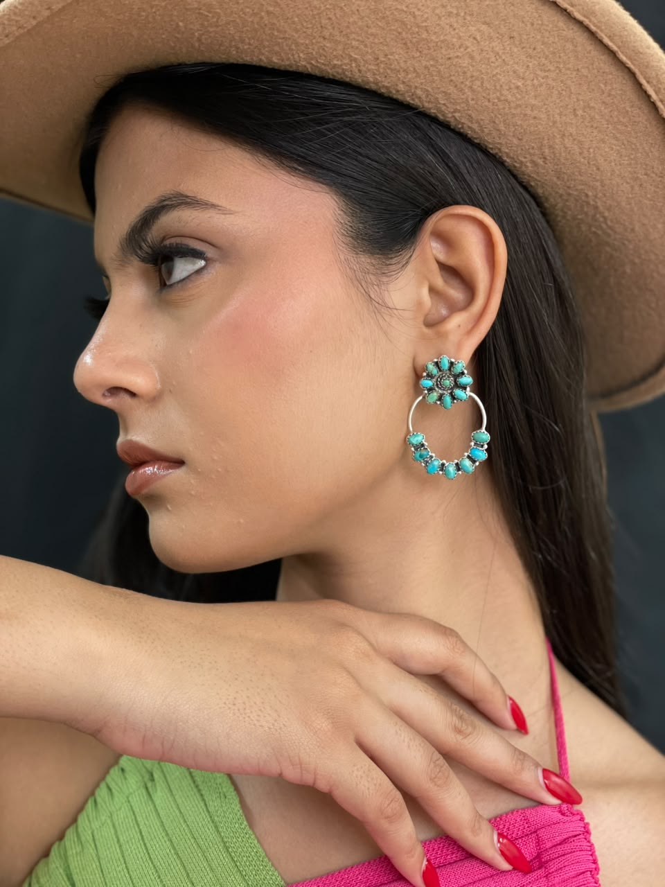 Handmade Sterling Silver Kingman Turquoise Post Earrings Signed Nizhoni
