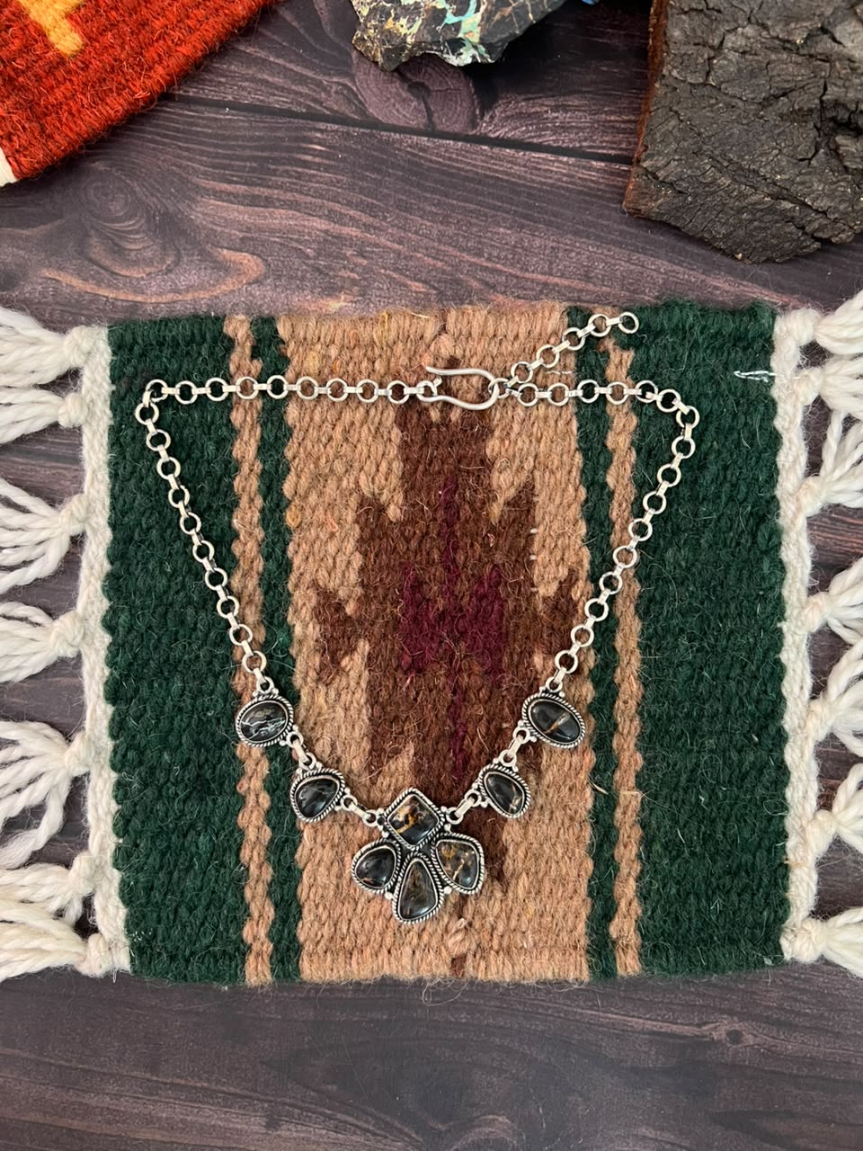 Handmade Sterling Silver Blackjack Turquoise Collection: Necklace Signed Nizhoni
