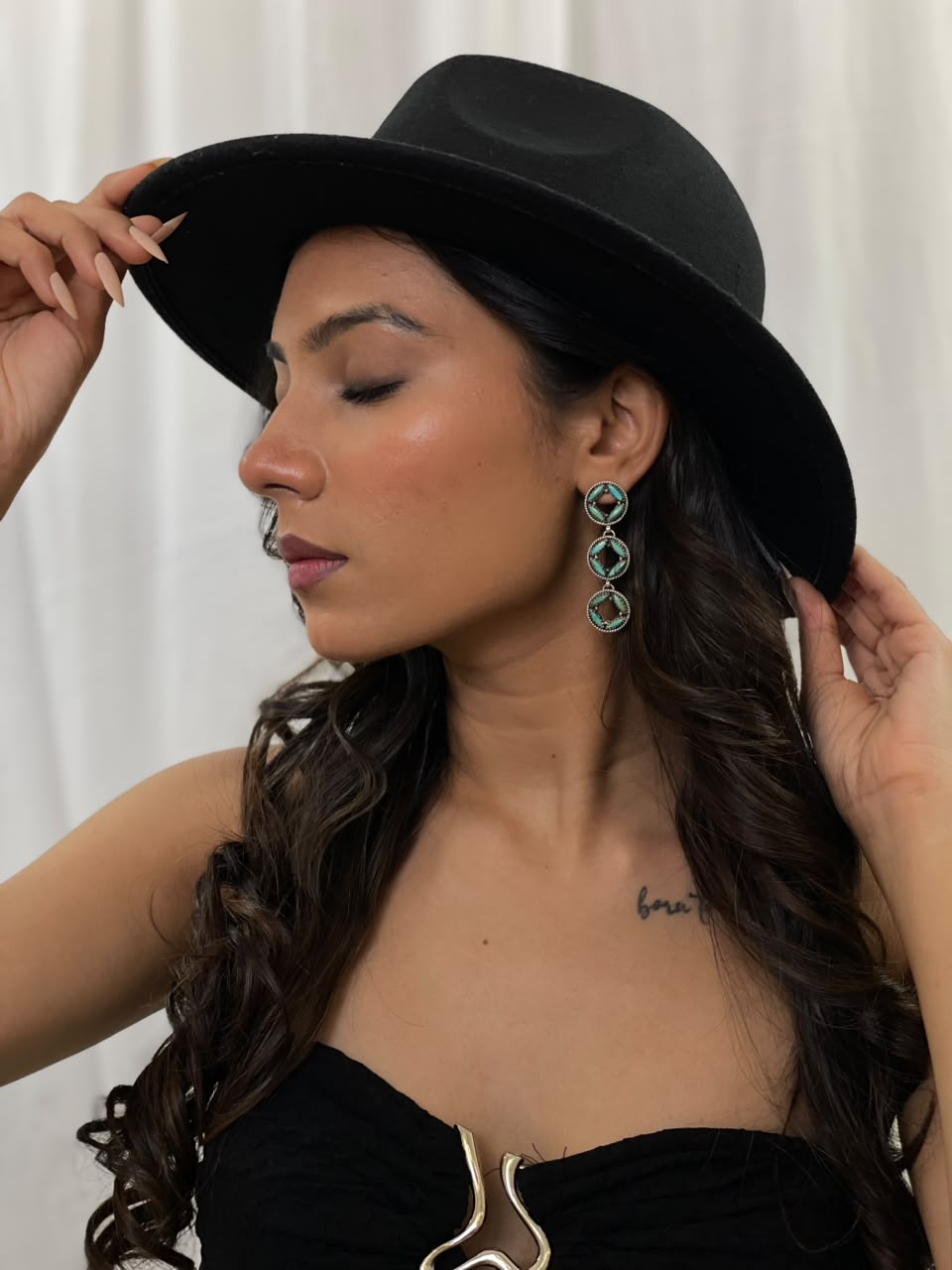 Handmade Sterling Silver Kingman Turquoise Post Dangle Earrings Signed Nizhoni