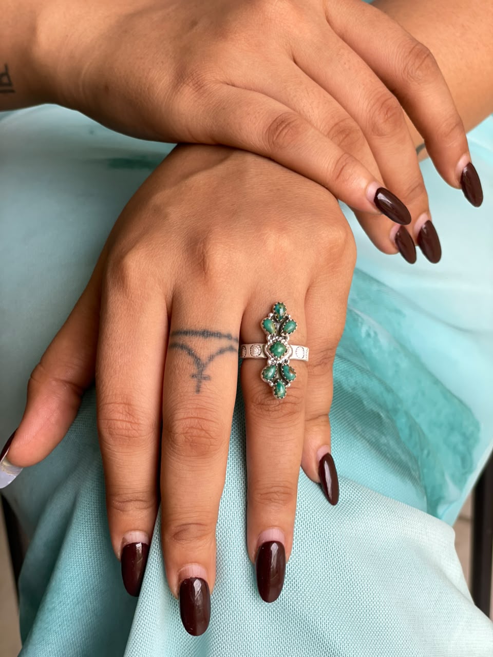 Handmade Sterling Silver Kingman Turquoise Adjustable Ring Signed Nizhoni