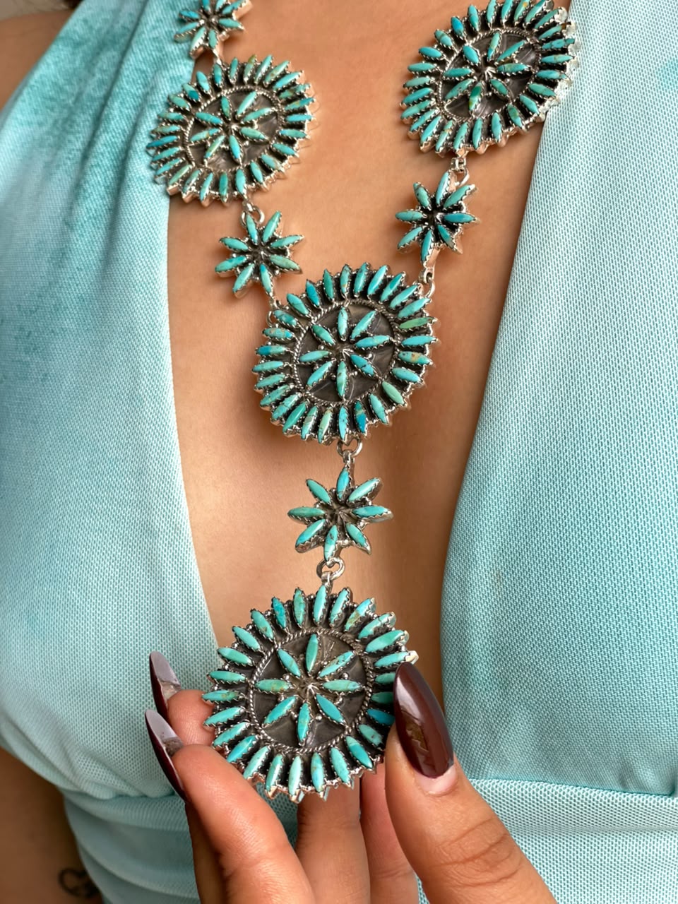 Handmade Sterling Silver Kingman Turquoise Necklace Signed Nizhoni