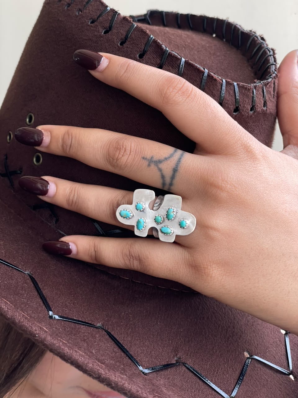 Handmade Sterling Silver Kingman Turquoise Adjustable Ring Signed Nizhoni