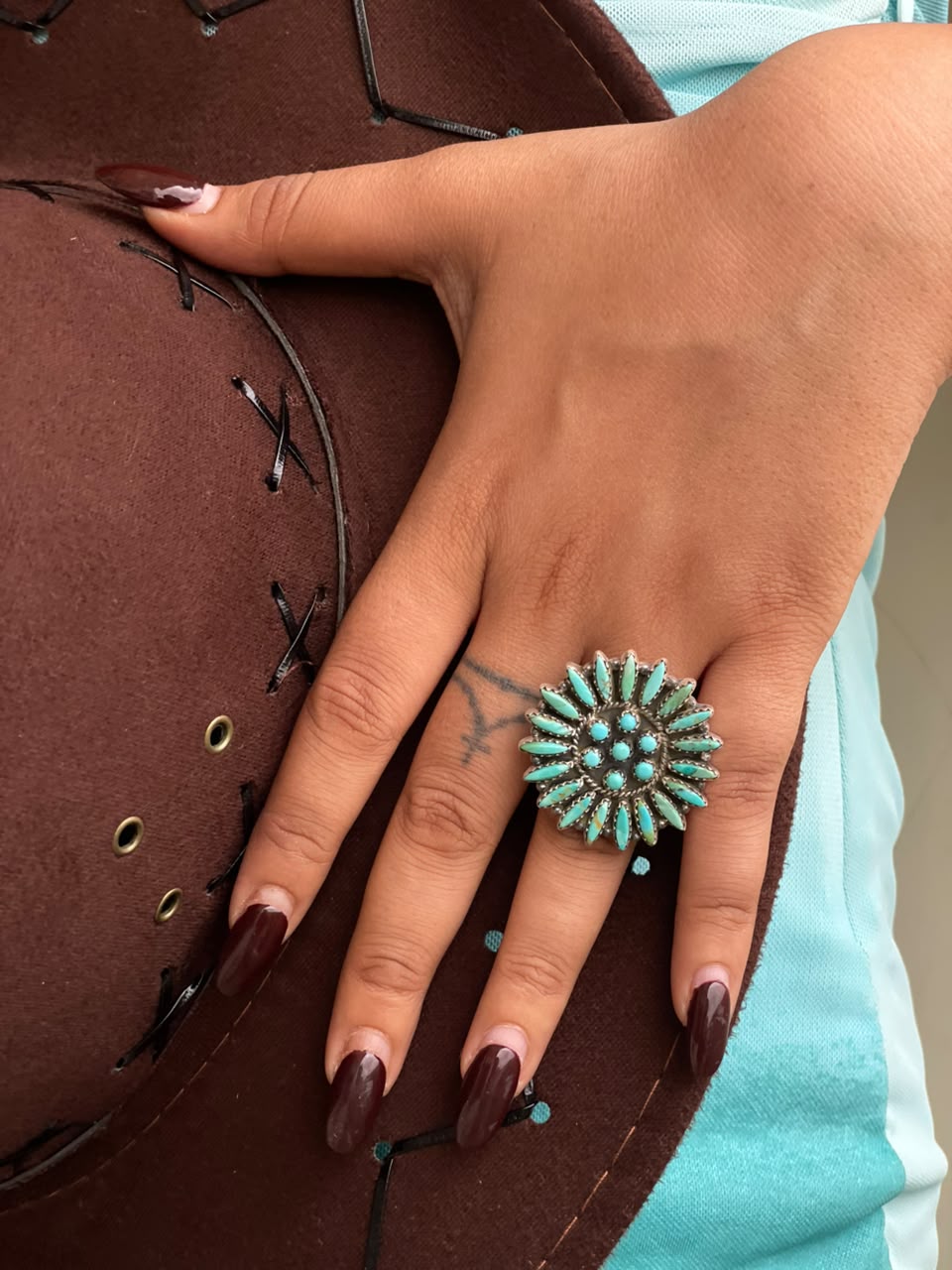 Handmade Sterling Silver Kingman Turquoise Adjustable Ring Signed Nizhoni