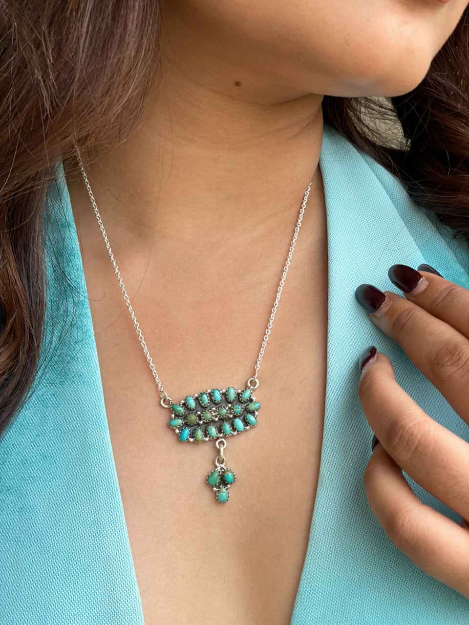 Handmade Sterling Silver Kingman Turquoise Necklace Signed Nizhoni