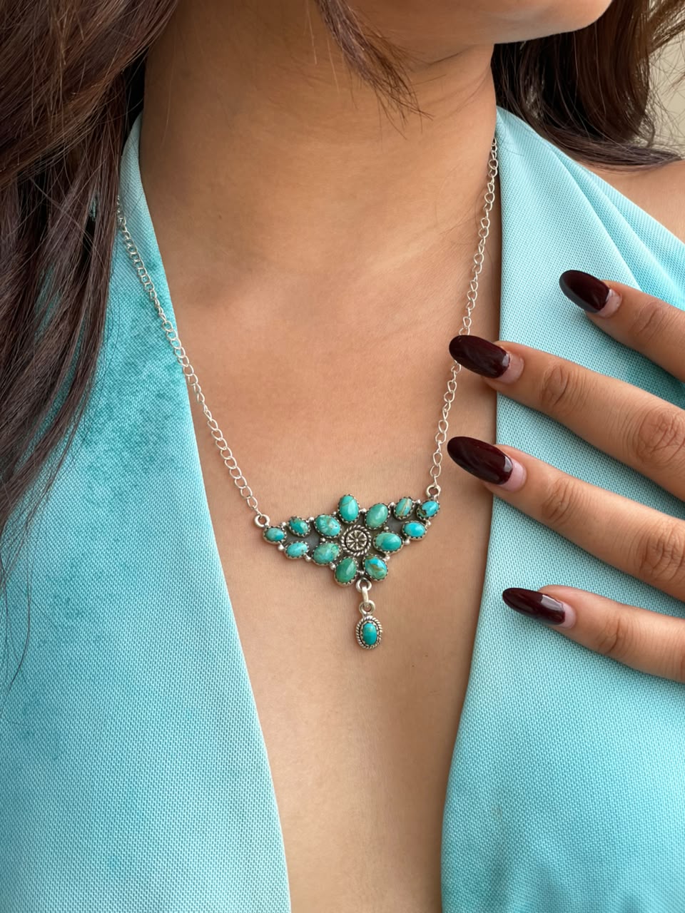 Handmade Sterling Silver Kingman Turquoise Necklace Signed Nizhoni