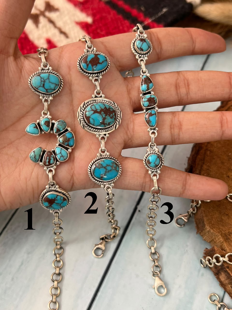 Handmade Sterling Silver Egyptian Turquoise Collection: Chain Bracelet Signed Nizhoni