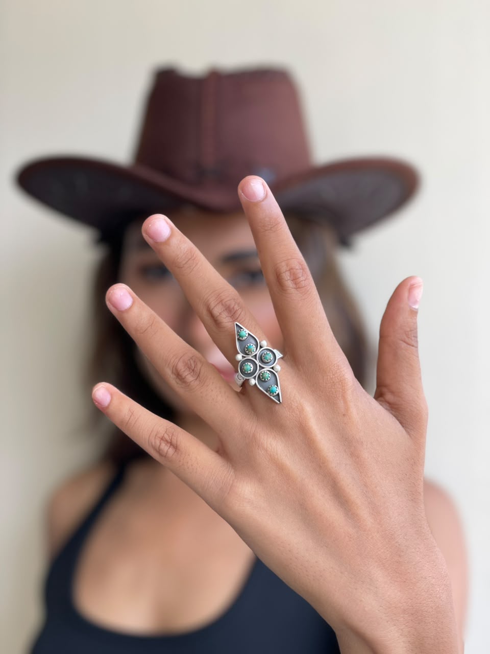 Handmade Sterling Silver Kingman Turquoise Adjustable Ring Signed Nizhoni