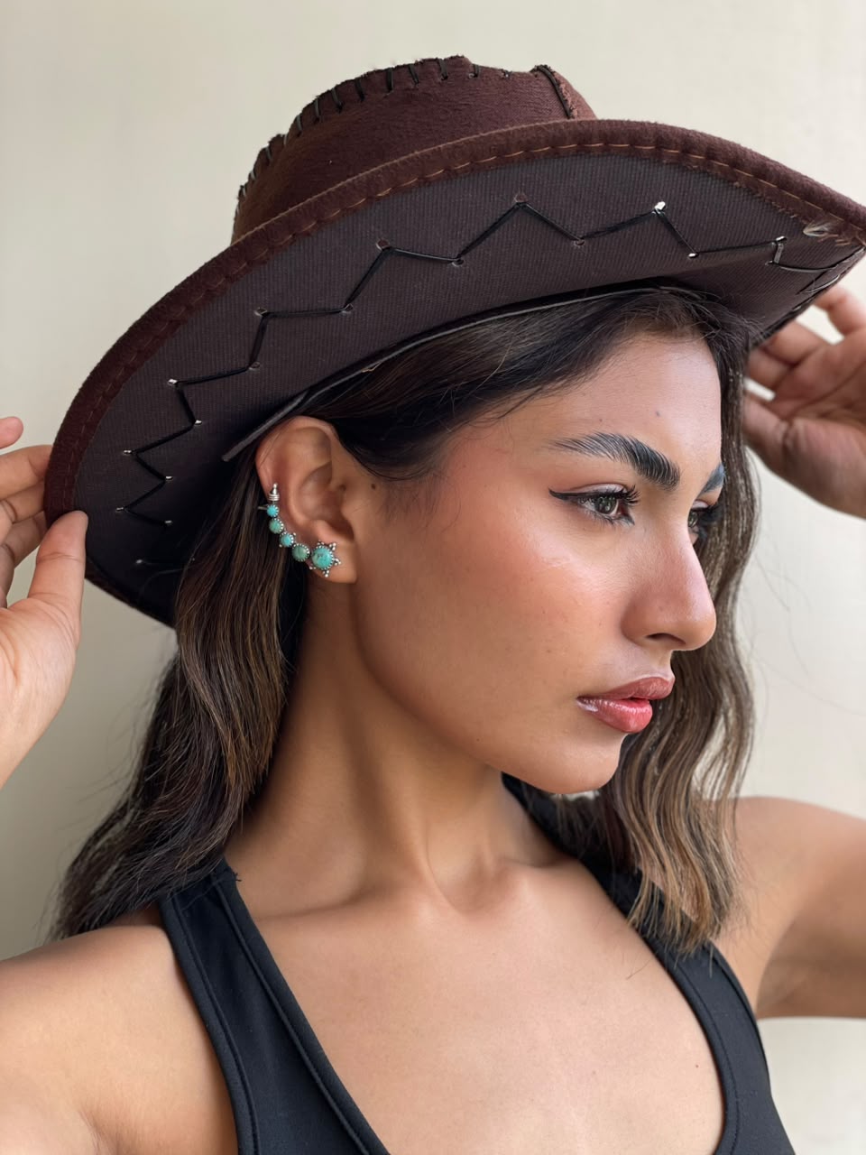 Handmade Sterling Silver Kingman Turquoise Post Ear Cuffs Signed Nizhoni