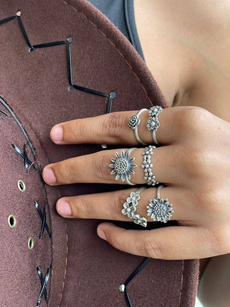 Handmade Sterling Silver Desert Bloom Stack Collection: Adjustable Ring