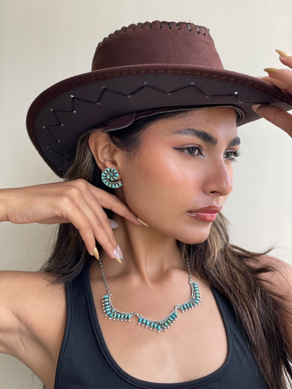 Handmade Sterling Silver Kingman Turquoise Necklace and Earrings Set Signed Nizhoni