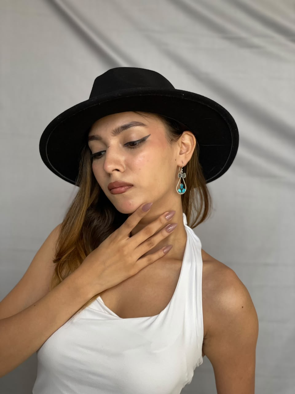 Handmade Sterling Silver Egyptian Turquoise Hook Dangle Earrings Signed Nizhoni