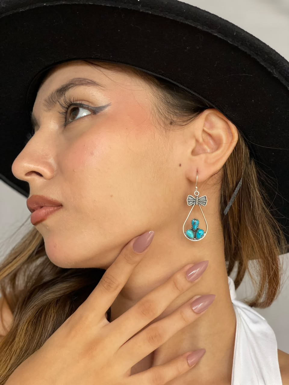 Handmade Sterling Silver Egyptian Turquoise Hook Dangle Earrings Signed Nizhoni